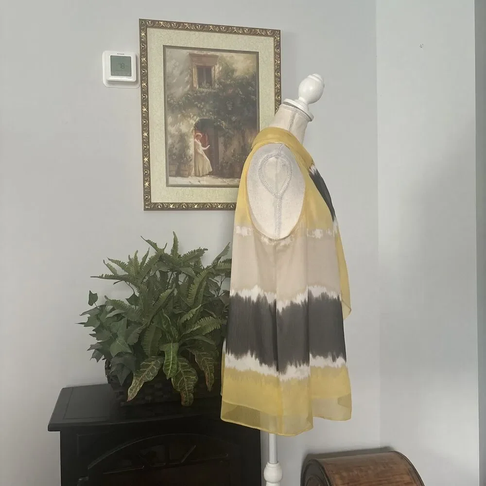 Style & Co. Yellow Cream and Gray Striped Tie-Neck Halter Blouse